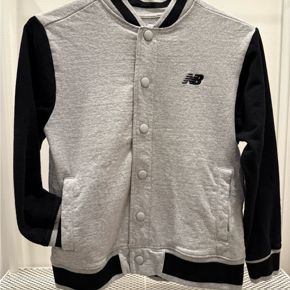 New Balance Kids Gray and Black Bomber/Varsity Style Sweatshirt with Snaps - MED